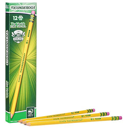 TICONDEROGA Woodcase Pencils with Erasers, 6 Pre-Sharpened Boxes of 12, 72 Pencils Total (13806SP)