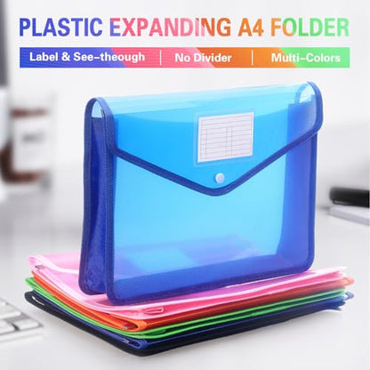 Tamaki Plastic Expanding File Folder, Fit Letter/A4 Size, Blue, 1 Pack | Transparent envelopes with Snap Closure, No Dividers, Large Capacity - color: Blue