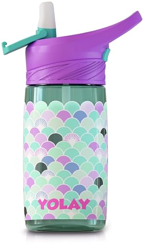 YOLAY 15oz Kids Water Bottle For School Boys and Girls, Durable Toddler Water Bottle with Straw Lid Leak-Proof, Spill Proof, Easy Clean and Dishwasher Safe with Re-Usable and BPA Free - Scallop - color: Scallop