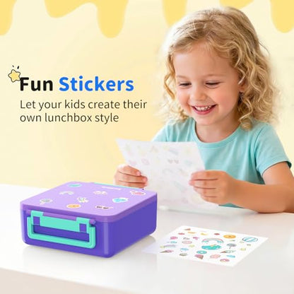 Bento Box for Kids, Lunch Box with Sticker and Leak-Proof Vacuum Food Jar, 4 Compartment BPA-Free Toddler Bento Box for School, Machine-Washable and Removable Compartments for Boy(Purple) - color: Purple