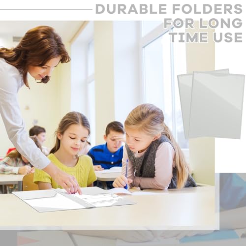 Henoyso 48 Pcs Plastic Folder with Clear Front Pocket and 3 Prongs Heavy Duty Plastic Folders with Card Slot Pocket Folders with Prongs for School Office Home(Grey，White) - color: Grey，white