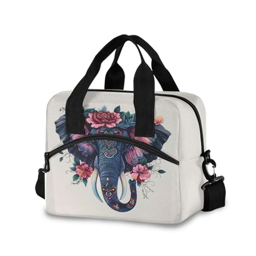 ALAZA Boho Elephant Insulated Lunch Bag Women Men Portable Reusable Cooler Lunch Tote Bag for Work Office Picnic College - color: Multi 07