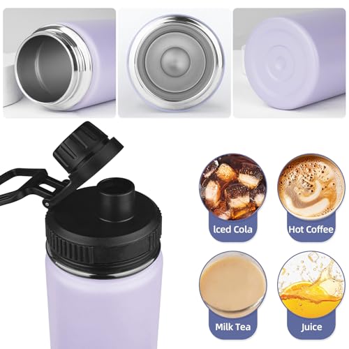 Insulated Water Bottle 18oz Stainless Steel Water Bottles with Straw&2 Lids, Kids Metal Cups Water Bottle Cup for School, Vacuum Insulated Bottles Leak-Proof Travel Cup, Purple - color: Purple, size: 18 Ounces