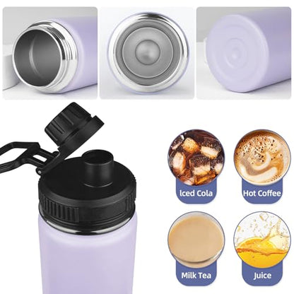 Insulated Water Bottle 18oz Stainless Steel Water Bottles with Straw&2 Lids, Kids Metal Cups Water Bottle Cup for School, Vacuum Insulated Bottles Leak-Proof Travel Cup, Purple - color: Purple, size: 18 Ounces