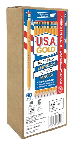 Cra-Z-Art U.S.A. Gold Pre-sharpened American Wood Cased #2 HB Yellow Pencils, 60 Pack - size: 1 Count (Pack of 60)
