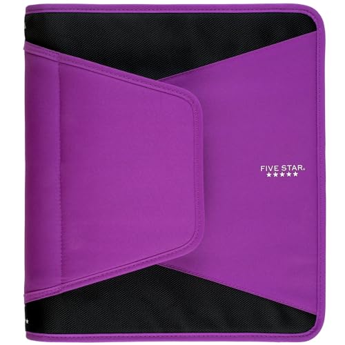 Five Star Zipper Binder, 1-1/2 Inch 3-Ring Binder for School, 3 Pocket Expanding File, 500 Sheet Capacity, Purple (72532)