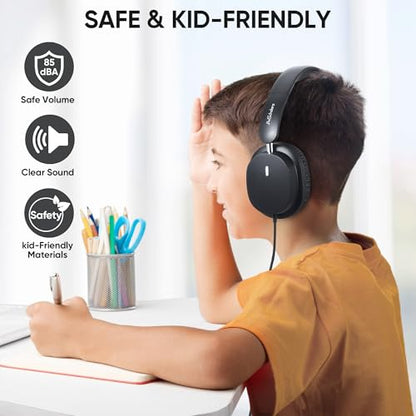 Kids Wired Headphones for School, 5-Pack, Foldable with Mic | Stereo sound, Comfortable over-ear fit, 3.5 mm jack, Ideal for classrooms, iPads, tablets, computers and travel - color: 5 Pack-Black