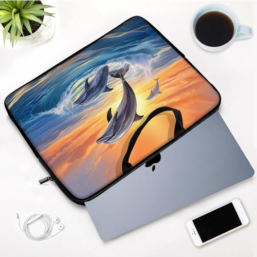 Laptop Sleeve Bag with Handle Computer Protective Soft Cover Case for 14 Inch 13 Inch Laptop,Dolphin Sunset - color: Dolphin Sunset
