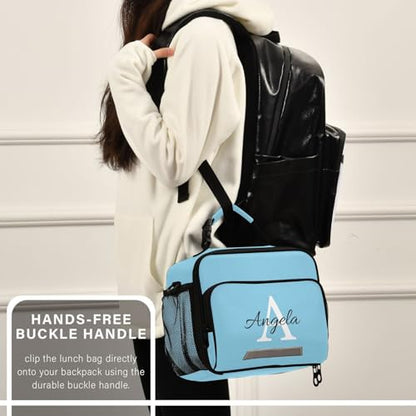 Custom Student Lunch Bag for Boys Girls Sky Blue Solid Color Personalized Name Lunch Box Insulated Cooler Bag for School Picnic Office - color: Multi16