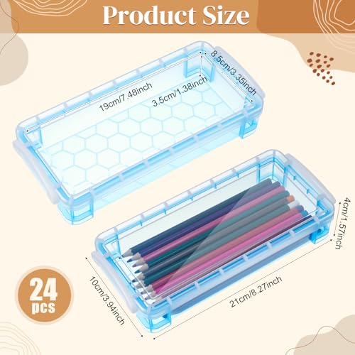 Gueevin 24 Pcs Large Capacity Plastic Pencil Box Clear Plastic Pencil Case Crayon Box with Snap Tight Lid Watercolor Pen Storage Brush Organizer Drawing Tools Container (Macaron) - color: Macaron