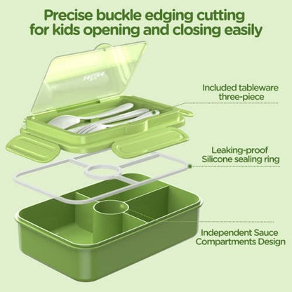 Jelife Bento Box Kids Lunch Box - Large Bento-Style Leakproof with 4 Compartments Food Storage Container with Tableware for Kids Back to School, Reusable On-the-Go Meal and Snack Packing, Green - color: 1100ml-Green