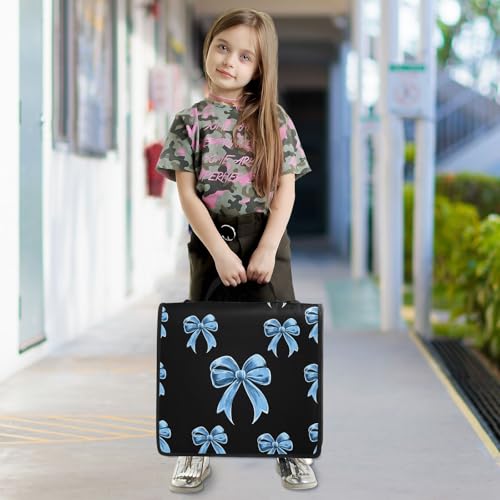 Blue Bow Print 3 Ring Zipper Binder Bag Binder Organizer with Handle Shoulder Strap for School Work Office Supplies - color: Blue Bow Print