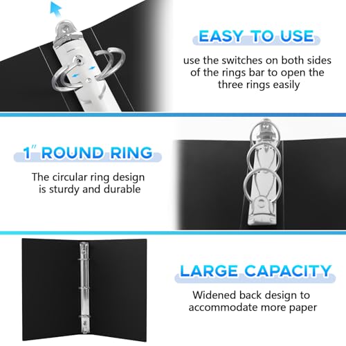 Henoyso 6 Pcs Plastic 1 Inch Mini 3 Ring Binders Fits 5.5" x 8.5" Paper, Holds(Capacity 200 Sheets), Flexible Three Round Rings Small Black A5 Binders Bulk for School, Office Use, Photo Album - color: Black, size: 1 Inch