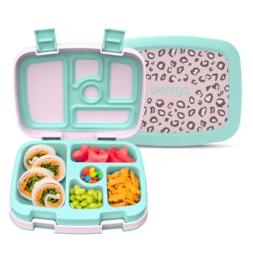Bentgo Kids Prints Leak-Proof, 5-Compartment Bento-Style Kids Lunch Box - Ideal Portion Sizes for Ages 3-7, Durable, Drop-Proof, Dishwasher Safe, & PFAS & BPA-Free Materials (Leopard) - color: Leopard