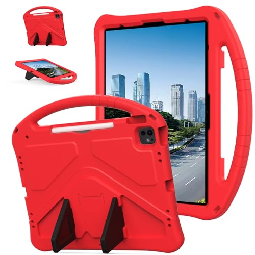 Dteck Kids Case for iPad Air 13 inch M2, iPad Pro 12.9" - Shockproof Rugged EVA Handle Stand Child Proof Case with Pencil Holder, Red - color: 20 Red