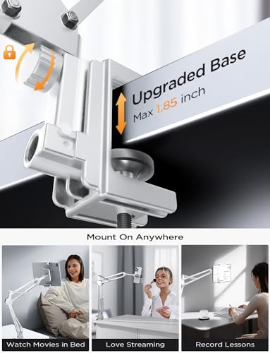 LISEN Tablet Stand iPad Stand for Desk Mount [Ultra Sturdy 2 Clamps] Kindle iPad Holder for Bed Gooseneck Phone Tablet Holder Mount fits iPhone Kindle 4-13" Device (White) - color: White