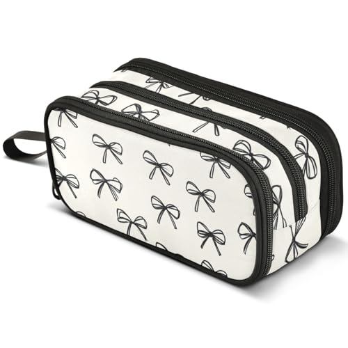 ALAZA Black Bow Pattern Large Pencil Case, Pen Pouch Pencil Bag with 3 Compartments Pen Holder Organizer Stationery Bag - color: A3595