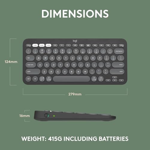 Logitech Pebble Keys 2 K380s, Multi-Device Bluetooth Wireless Keyboard with Customizable Shortcuts, Slim and Portable, Easy-Switch for Windows, macOS, iPadOS, Android, Chrome OS - Tonal Graphite - color: Graphite