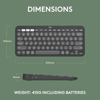 Logitech Pebble Keys 2 K380s, Multi-Device Bluetooth Wireless Keyboard with Customizable Shortcuts, Slim and Portable, Easy-Switch for Windows, macOS, iPadOS, Android, Chrome OS - Tonal Graphite - color: Graphite