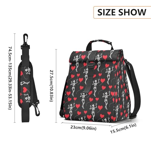 MNSRUU Insulated Lunch Bags Women Men, Romantic Skull Gothic Portable Reusable Thermal Meal Tote Cooler Bag Organizer, Adjustable Shoulder Strap, Handle - color: Skulls 172