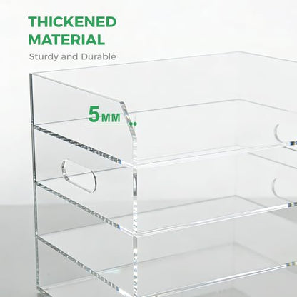 Paper Tray Organizer for Desk, 4 Tier Acrylic Desk Organizers and Accessories, One-Piece Integrated A4 Paper Organizer with Handles, Crystal-Clear Letter Tray & Office File Holder, Books Notes - size: 4-Tier-Horizontal