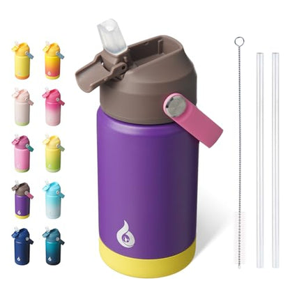 BJPKPK Insulated Water Bottle with Straw Lid, 12oz Thermo Water Bottles with Soft Nozzle, Flex Handle & Non-slip Boot, BPA Free Leak Proof Stainless Steel Metal Thermo, Tumblers, Cups,Violet - color: Violet, size: 12 Ounces