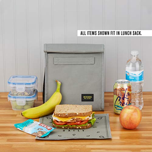 2nd Childhood Insulated Lunch Bag for Men, Durable & Reusable, Grey | Slim lunch bag with carry handle, two mesh side pockets and a back slip pocket; insulated liner keeps food cool - color: Gray