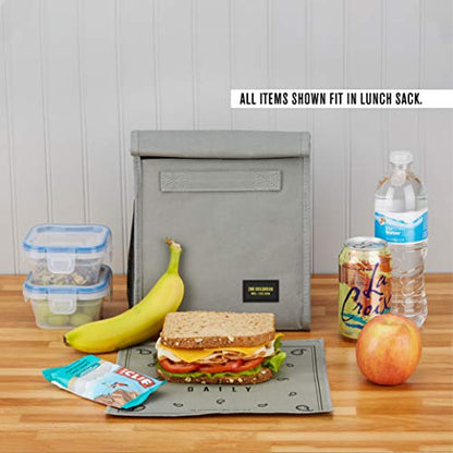 2nd Childhood Insulated Lunch Bag for Men, Durable & Reusable, Grey | Slim lunch bag with carry handle, two mesh side pockets and a back slip pocket; insulated liner keeps food cool - color: Gray