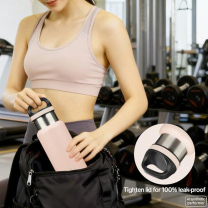 BJPKPK Insulated Water Bottle 18OZ Stainless Steel Water Bottle with Handle Double Walls Vacuum Insulated BPA Free Flask, Peach - color: Peach, size: 18 Ounces