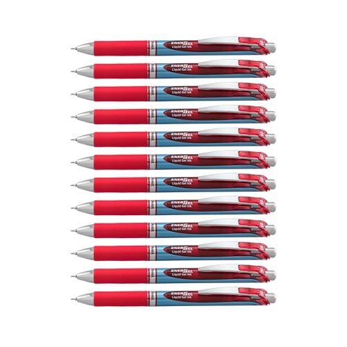 Pentel EnerGel Deluxe RTX Retractable Liquid Gel Pen, Fine Line, Needle Tip, Red Ink, Box of 12 (BLN75-B) - color: Red, size: 12 Count (Pack of 1)
