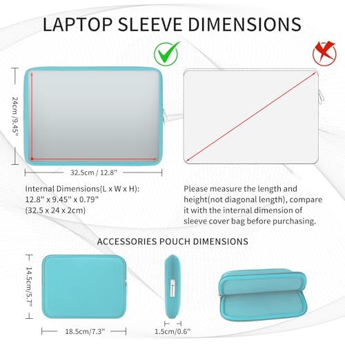RAINYEAR Laptop Sleeve Case Compatible with 13.3 Inch Notebook Computer Tablet Chromebook 14" MacBook Pro/Max M1 M2 M3 M4 M5 Soft Carrying Bag Zipper Protective Cover with Accessories Pouch (Blue) - color: Blue, size: 13"-13.3"