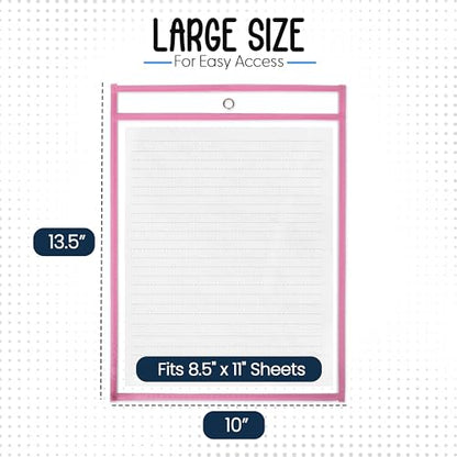 Essex Wares - 6 Pack, Pastel, Dry Erase Pocket Document Protectors, 10" Wide x 13.5" Tall - Dry Erase Clear Plastic Sleeves - Reusable & Easy Erase Plastic Invoice Holders, Water-Resistant & Durable - color: Pastel Colors