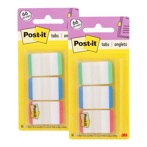 Post-it Tabs, 1 in, Lined, Green, Blue, Red, 22 Tabs/Color, 66 Tabs/On-the-Go Dispenser (686L-GBR) (Pack of 2) - size: 0.4" x 2.8" (Pack of 2)