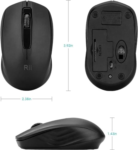 Rii Wireless Noiseless Mouse,2.4G Portable Computer Mice for PC, Laptop, Windows,Office Included Wireless USB dongle (Silent(Black)-New)