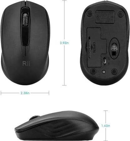 Rii Wireless Noiseless Mouse,2.4G Portable Computer Mice for PC, Laptop, Windows,Office Included Wireless USB dongle (Silent(Black)-New)