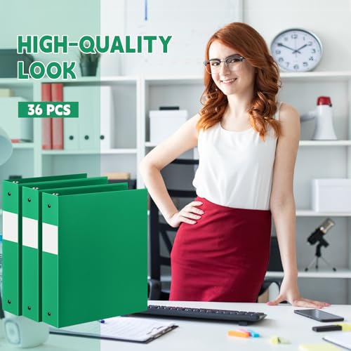 Henoyso 36 Pcs Green 1.5 Inch 3 Ring Plastic Binder Bulk, 1 1/2 Inch Soft Flexible Binders Three Round Rings Fit 8.5x11 Papers for School Office Home File Organization Supplies - color: Green