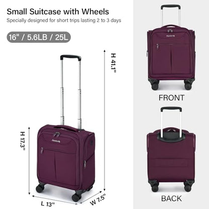 Hanke Underseat Carry On Luggage with Wheels, Lightweight Small Suitcase Airline Approved 16 Inch Softside Personal Item Travel Bag for Women Men, Compact Under Seat Luggage with Spinner Wheels,Purple - color: Purple