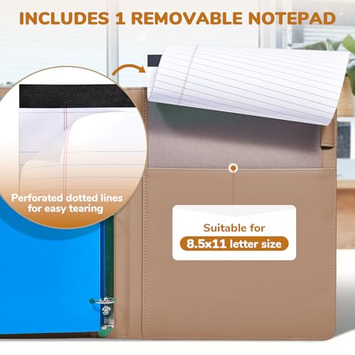 JoyCat 3 Ring Binder Clipboard with Storage,12.4"x10.2"Magnetic Clipboard Folder with 5 Expandable Folders,Refillable Lined Notepad (11" x 8.5"),Ideal for School Office Nursing(Khaki) - color: Khaki