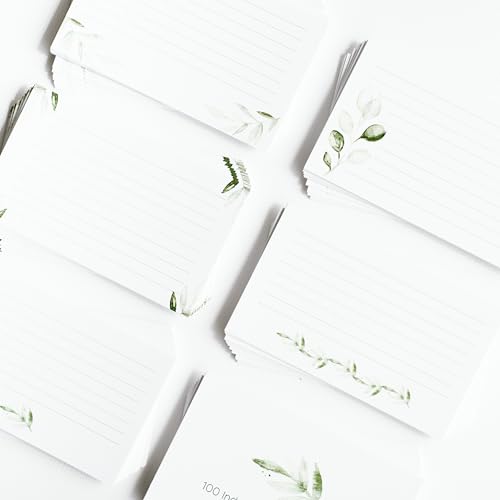 Green Leaf Index Cards by Pure Print and Design | Floral Flash Cards Perfect For Study Sessions & Learning | 100 Cards of Premium Quality with 5 Different Designs | Green Leaf | 3x5 inches - color: Green Leaf
