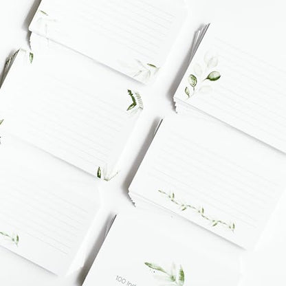 Green Leaf Index Cards by Pure Print and Design | Floral Flash Cards Perfect For Study Sessions & Learning | 100 Cards of Premium Quality with 5 Different Designs | Green Leaf | 3x5 inches - color: Green Leaf
