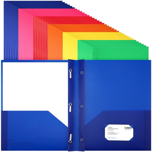 Cholemy 36 Pcs Plastic Pocket Folders with Pockets and 3 Prongs | 2 Heavy Duty Pockets Folders with Prongs, Front Pocket, Card Slot, Letter Size Bulk for School Office Workers (Bright Colors) - color: Bright Colors