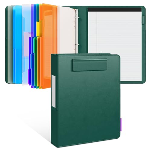 JoyCat 3 Ring Binder Clipboard with Storage,12.4"x10.2"Magnetic Clipboard Folder with 5 Expandable Folders,Refillable Lined Notepad (11" x 8.5"),Ideal for School Office Nursing(Dark Green) - color: Dark Green