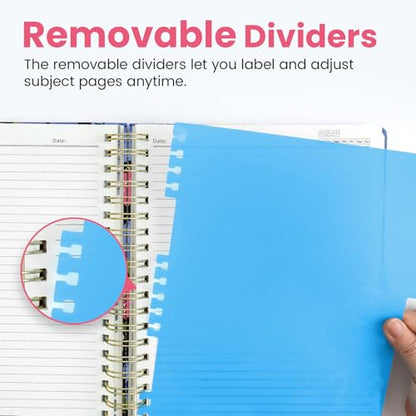 Large Spiral Lined Notebook for Work with Dividers & Tabs, 8.5"x11" Hardcover 5 Subject Notebook, College Ruled, 280 Pages, Berry Patch - color: T - Berry Patch