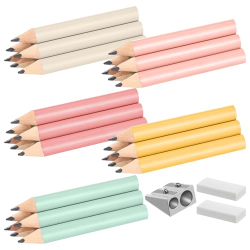 Marspark 30 Pcs Short Triangular Fat Pencils Bulk First Day of School 3.5 Inch Wooden Jumbo Pencils with Sharpener and 2 Erasers for Preschoolers, Kindergarten, Toddlers, Beginners(Lively Colors) - color: Lively Colors