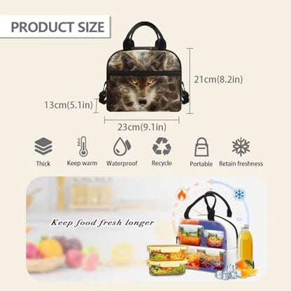 Wolf Lunch Box for Kids Girls 4-6 Galaxy Preschool Lunch Box Boys 6-8 Simple Modern Meal Bag Kids 8-10 Preschool Kindergarten Toddler Elementary School Adjustable Shoulder Strap - color: Galaxy Wolf