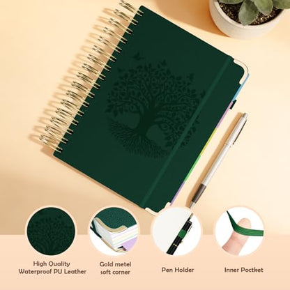 Hardcover Spiral Notebook, B5 Journal with Removable Dividers Tabs, 5 Subject Notebook College Ruled, 320 Pages 8"x10" Leather Notebooks for Work School Study, Lined Journal for Women, Dark Green - color: B5/Dark Green