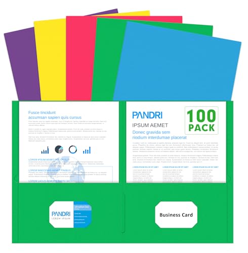 Two Pocket Folders, PANDRI 100 Pack 2 Pocket Folders, Letter Size Paper File Folder for School Office Home Business, Assorted 5 Colors - color: Assorted 5 Light Colors