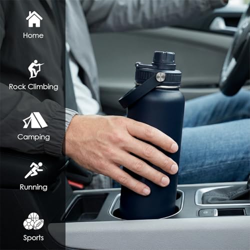 Insulated Stainless Steel Water Bottle 32oz, Vacuum Chug Lid Travel Tumbler for Men Friends Dad Brothers, Birthday Christmas Fathers Day (Navy) - color: Solid Color 5