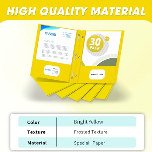 Two Pocket Folders, PANDRI 30 Pack Two Pocket Folders with Prongs, 3 Prong Folders Designed for Office and Classroom, Letter Size Yellow - color: Yellow