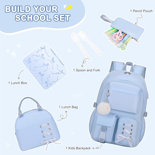 Scothen Backpack for Girls with Bento Lunch Box Set, School Bag Bookbag for Teens Girls Kids Student, 43oz Lunch Containers Lunchbox, Insulated Lunch Bag & Pencial Case, Back to School Gifts - color: Blue